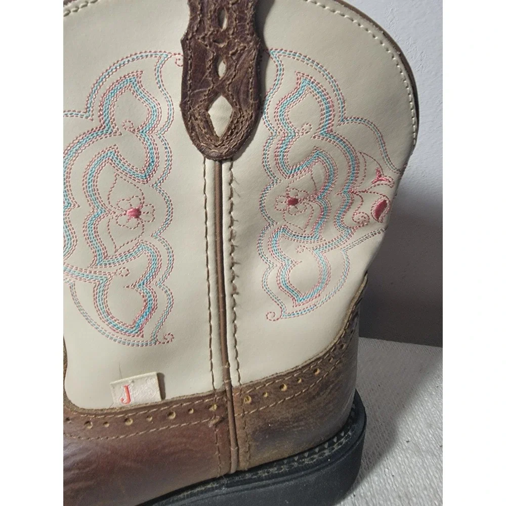 Justin Gypsy Boots Womens 9 B Brown Cream Leather Western Cowgirl Embroidered